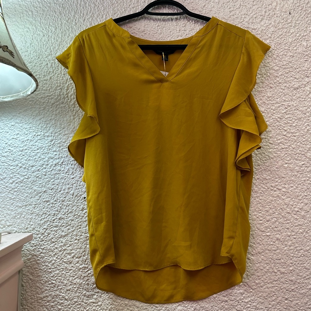 Banana Republic Yellow Flutter Sleeve Ruffled Blouse